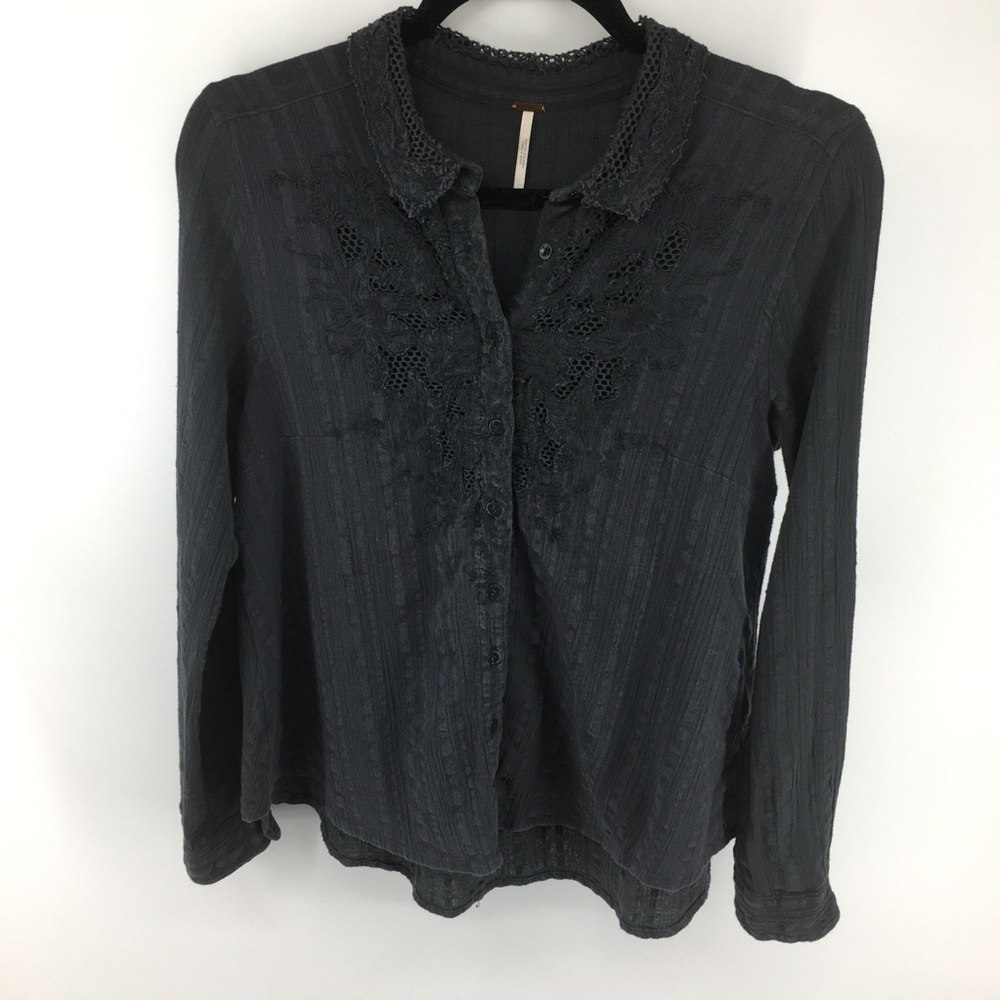 Free People Button Down Lace/Crotched Shirt